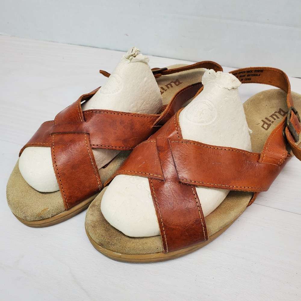 Quip Brown Leather Sandals Women 10 M BOHO Lagen Look Minimalist Retro Look